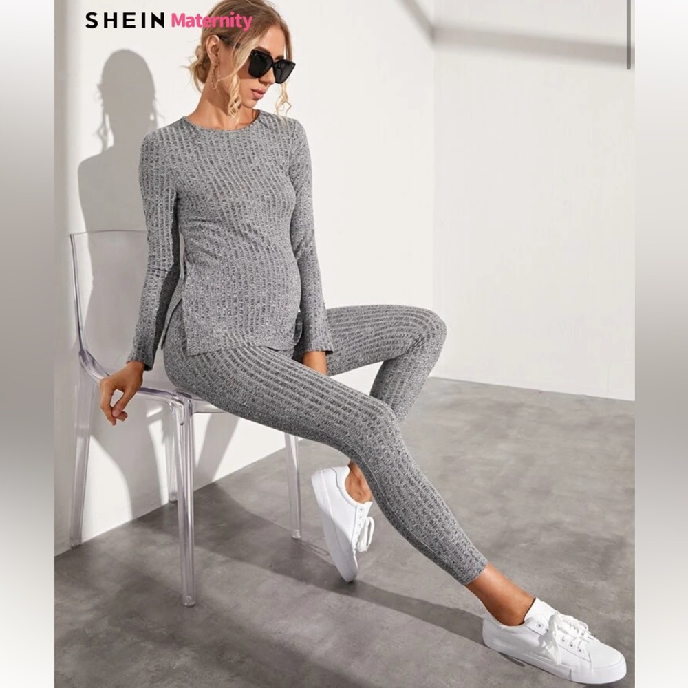 Maternity SHEIN Gray Ribbed Knit Set